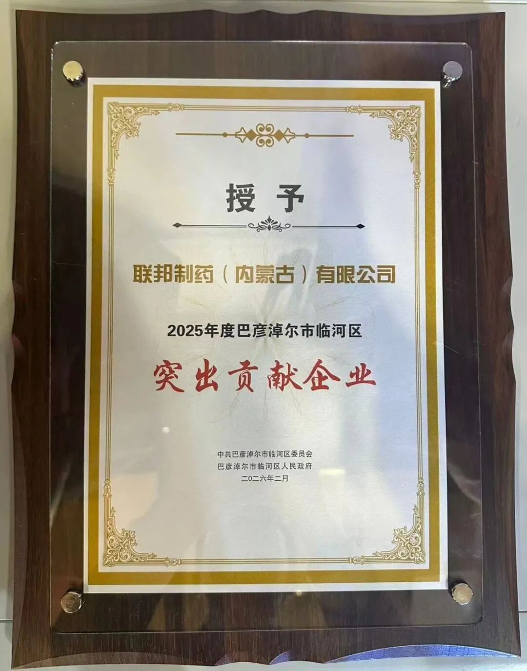 喜报 | 联邦制药荣获2025年度临河区“突出贡献企业”